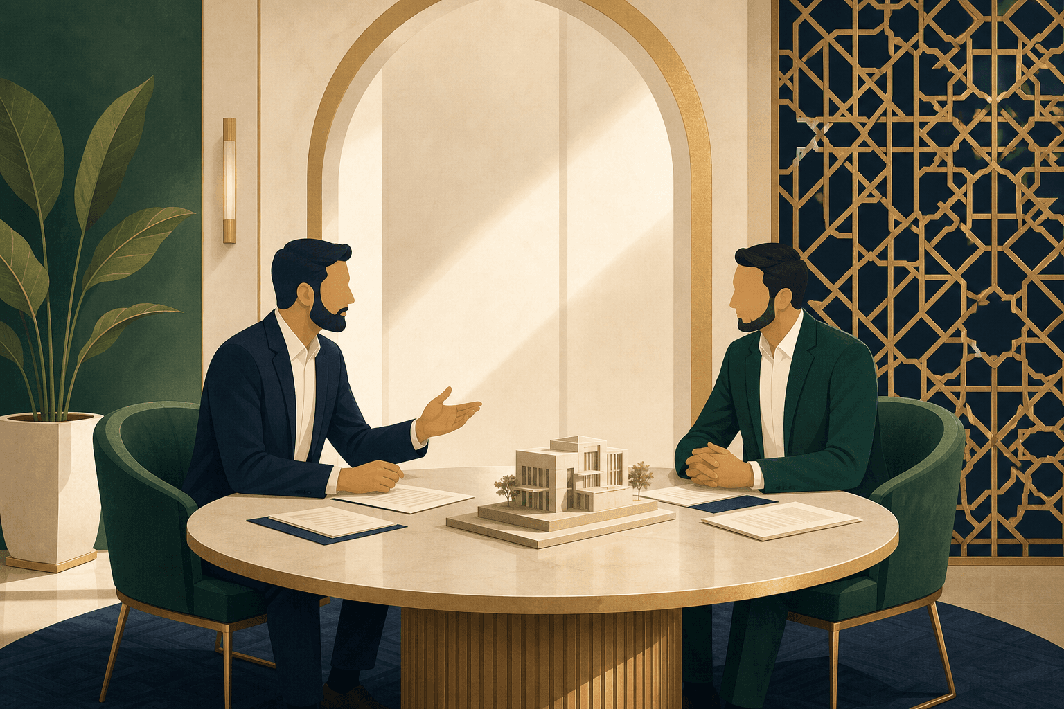 Faceless business partners in a governance discussion around a commercial model